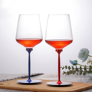 歐式網紅會跳舞的紅酒杯無鉛水晶玻璃葡萄酒杯創意金屬桿紅桿禮盒