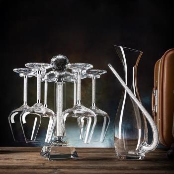 高端勃艮第銀鉆紅酒杯歐式家用輕奢無鉛水晶高腳杯醒酒器杯架套裝