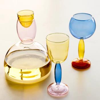 網紅純手工彩色玻璃葡萄酒高腳杯創意高硼硅波爾多紅酒杯子醒酒器