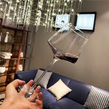 方形勃艮第紅酒杯套裝餐廳家用水晶玻璃杯歐式葡萄酒杯高腳杯大號