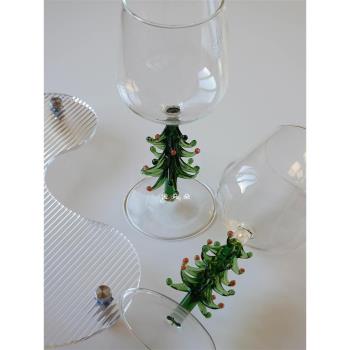 新款 圣誕樹腳復古紅酒杯耐熱玻璃創意禮物可愛擺件葡萄酒