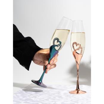香檳杯2只套裝創意水晶玻璃紅酒杯高腳杯一對起泡酒杯高顏值歐式