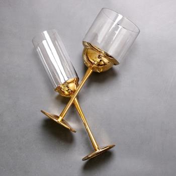 金色香檳杯高腳杯紅酒杯樣板間歐式水晶玻璃金屬質感時尚氣泡酒杯
