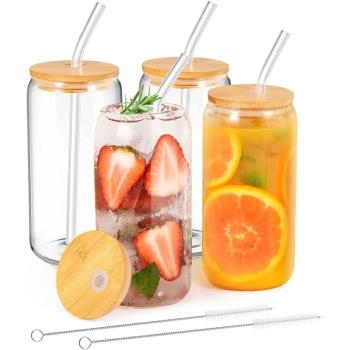 18.6OZ Glass Cup With Lid and Straw Transparent Bubble Tea C