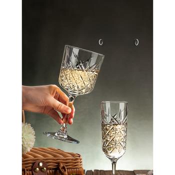 歐式刻花紅酒杯套裝家用創意葡萄酒具個性水晶玻璃氛圍感高腳杯子