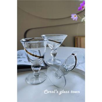 卡羅爾復古透明氣泡玻璃酒杯手作重工香檳杯葡萄酒杯矮腳冰淇淋杯