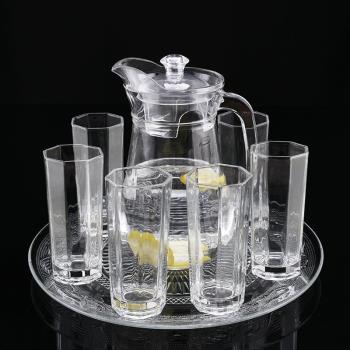 玻璃杯家用套裝6只裝帶托盤水壺加厚耐熱玻璃喝水杯果汁杯啤酒杯
