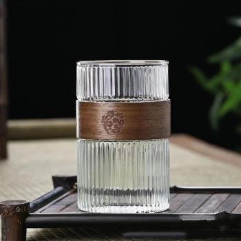 400ML Japanese Style Glass Water Cup with Walnut Cup Sleeve