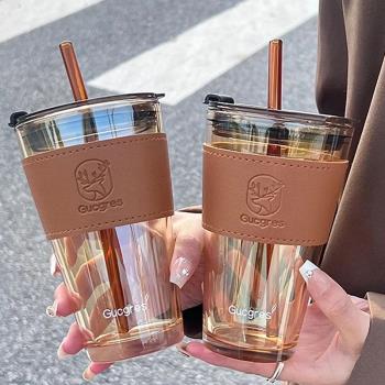 401ml-500ml High Beauty Wind Bamboo Glass Cup Summer Straw L