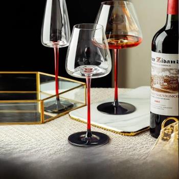 黑領結勃艮第紅酒杯大肚家用北歐輕水晶玻璃葡萄紅桿高腳奢杯.議