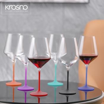 KROSNO進口無鉛水晶玻璃杯高腳杯彩桿紅酒杯家用波爾多葡萄酒杯子