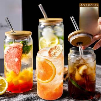 Drinking Glasses with Bamboo Lids and Glass Straw 4pcs Set 1