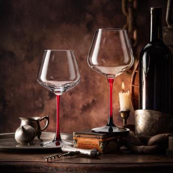 高端紅桿勃艮第紅酒杯套裝家用水晶黑領結大肚歐式葡萄高腳杯子