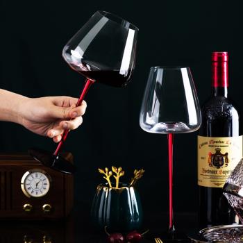 黑領結勃艮第紅酒杯套裝家用高檔水晶網紅高腳杯大肚葡萄酒杯禮盒