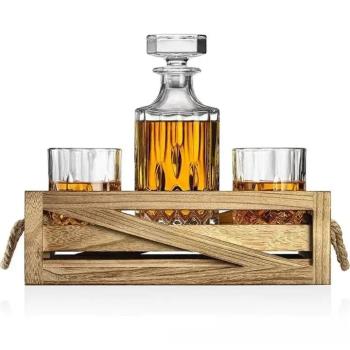 iiiMY天然冰酒石歐式復古水晶威士忌酒玻璃杯洋酒杯木盒禮物套裝