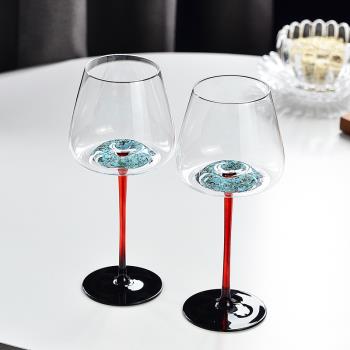 黑領結勃艮第紅酒杯大肚家用北歐水晶玻璃葡萄法式綠松紅桿高腳杯