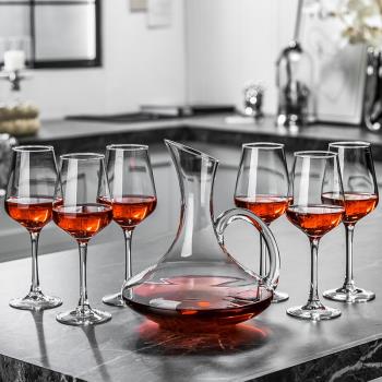 紅酒杯套裝家用水晶玻璃葡萄酒高腳杯子醒酒器一體架輕奢高檔酒具