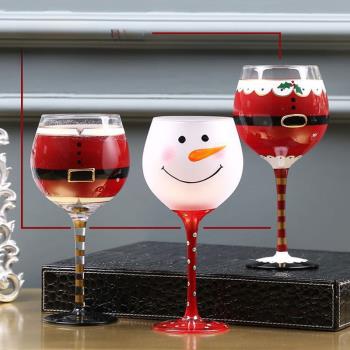 貝璃創意個性手彩繪紅酒杯玻璃高腳杯勃艮第酒吧擺件圣誕禮物家用