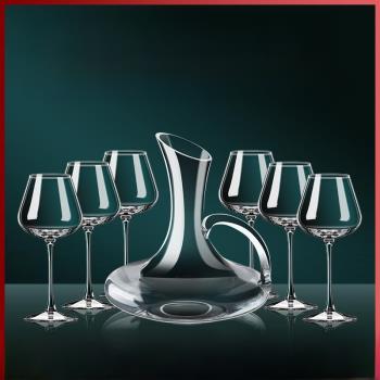 勃艮第紅酒杯輕奢高檔套裝家用高腳杯醒酒器高顏值水晶葡萄酒杯子