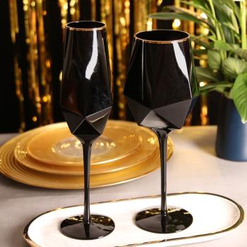 黑色金邊水晶玻璃紅酒杯高腳杯葡萄酒杯樣板間擺臺香檳杯氣泡酒杯