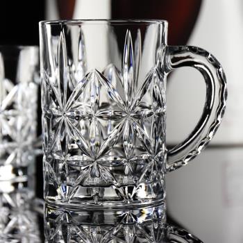 北歐創意水晶玻璃杯大號加厚花紋扎啤杯大容量精釀啤酒杯2支套裝
