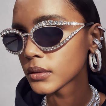 歐美ins新款眼鏡時尚太陽鏡個性貓眼鑲鉆女炫酷墨鏡sunglasses