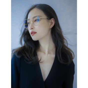 2023新氣質時尚個性倪妮朱鎖鎖同款竹節平光眼鏡框架圓形框可近視