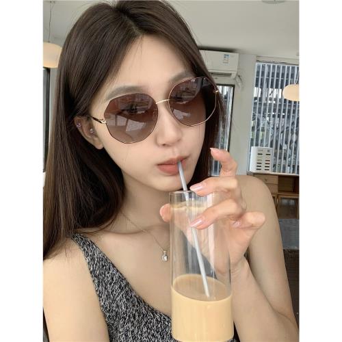 超輕復古金屬大框圓臉墨鏡女高級感防曬街拍凹造型偏光太陽眼鏡潮