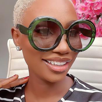 歐美ins跨境新款眼鏡時尚圓形大框太陽鏡女戶外潮墨鏡sunglasses
