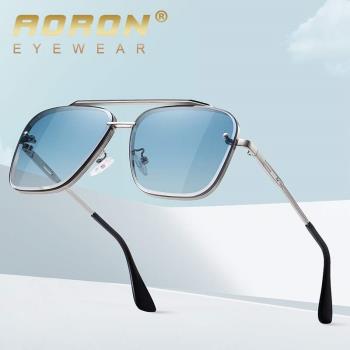 AORON新款漸變太陽鏡眼鏡 炫彩雙色大框墨鏡時尚金屬眼鏡A689