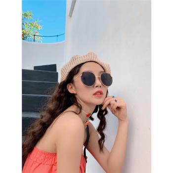 韓國潮網紅墨鏡女圓臉方圓形偏光太陽鏡街拍防紫外線遮陽男士眼鏡