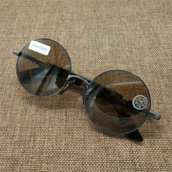 天然水晶眼鏡 老料茶白水晶復古圓形太陽眼鏡墨鏡女防紫外線輻射