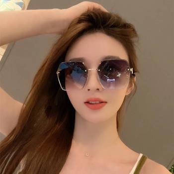 香港I.TGREG無框切邊墨鏡新款韓版潮高級感防紫外線大臉太陽眼鏡