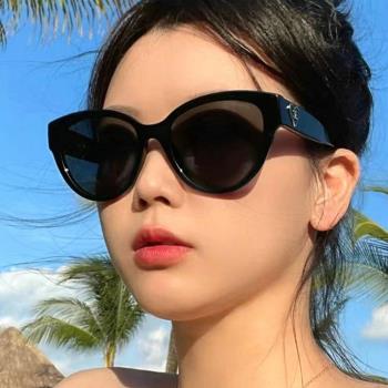 新潮復古貓眼太陽眼鏡女款顯小臉板材大框墨鏡偏光遮陽鏡防紫外線