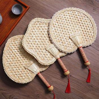 扇子夏手工編織小麥秸老式大蒲扇夏天手搖扇風兒童寶寶嬰兒納涼扇