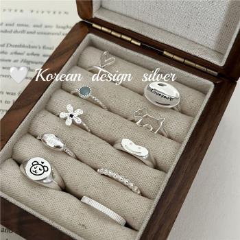 韓國925純銀幾何花朵海藍寶開口戒指女食指環小眾ins冷淡 組合款