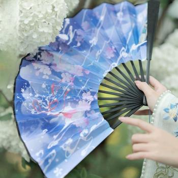 Wind folding fan bamboo fan summer fabric r cool easWy open