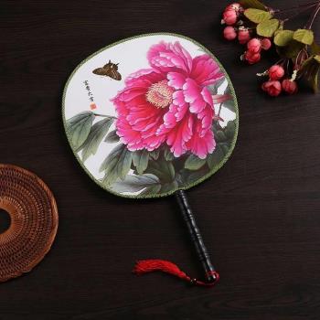 古典雙面團扇中國風復古圓扇精品絹扇花開富貴牡丹花舞蹈扇旗袍扇