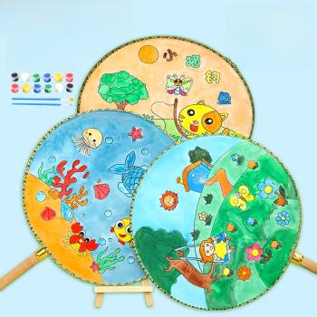 DIY繪畫c空白扇子 宮扇團扇 幼兒園涂鴉彩繪扇子 兒童親子手工扇