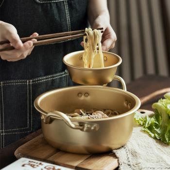 日本韓式泡面鍋家用宿舍煮方便面黃鋁鍋雙耳韓國拉面