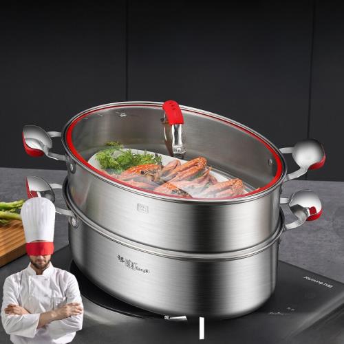 鋼米蒸魚鍋橢圓形長行蒸魚專用鍋家用304不銹鋼加厚單層1層蒸魚蒸