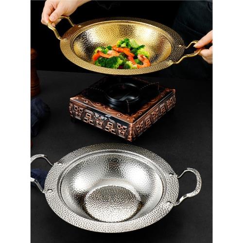 日式錘紋不銹鋼雙耳鍋壽喜燒火鍋鍋圓形干鍋鍋具海鮮湯專用鍋