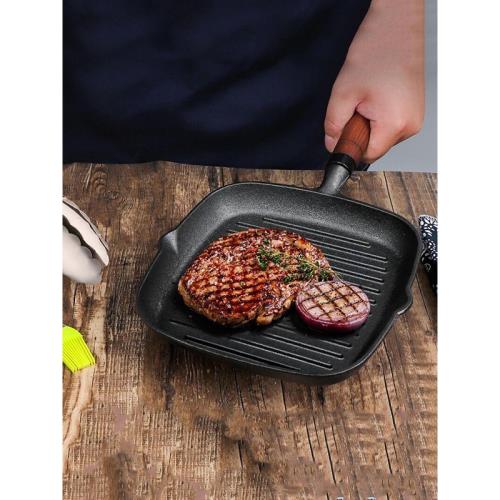 新款家用牛排煎鍋煎牛排專用鍋鑄鐵條紋無涂層加厚不沾牛扒電磁爐