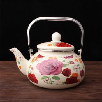 輝成繪通加厚大容量琺瑯滿花搪瓷水壺奶茶壺平底壺電磁爐通用茶壺
