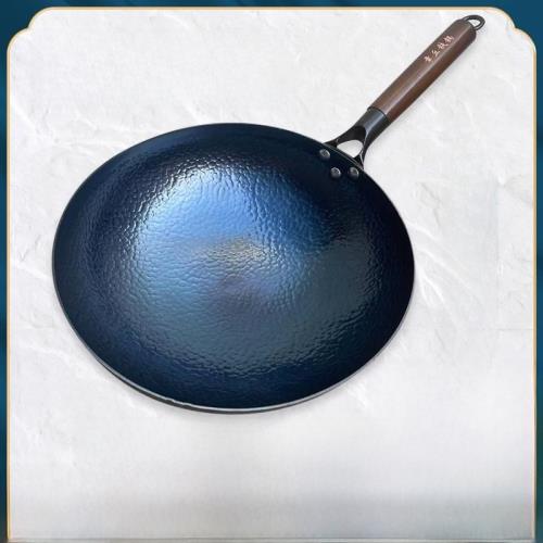 供應章丘鐵鍋魚鱗木把家用炒菜鍋手工老式鐵鍋禮品炒鍋熟鐵鍋