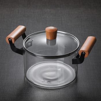 鍋明火湯鍋燉鍋煲湯家用耐高溫燃氣蒸鍋耐熱高硼硅透明鍋雙耳玻璃