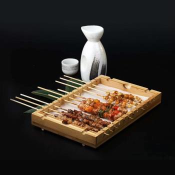 日式餐具竹木托盤高檔帶卡槽烤串托盤日韓料理烤羊肉竹盤燒烤托盤