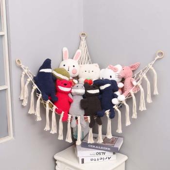 編織棉繩三角網兜 toy hammock墻角網 兒童玩具收納網兜臥室裝飾