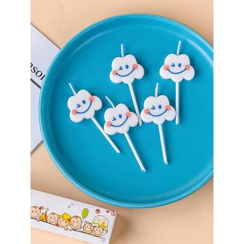 韓國ins可愛云朵笑臉生日蛋糕蠟燭兒童派對裝飾微笑白云蠟燭插件