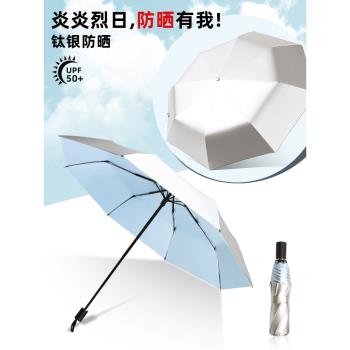 鈦銀超強防曬遮陽防紫外線女男折疊全自動高階感晴雨傘兩用太陽傘